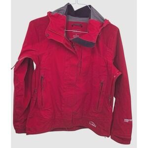 LL Bean Women's Rain Jacket Trail Model Small Red Waterproof Pet Full Zip Hood
